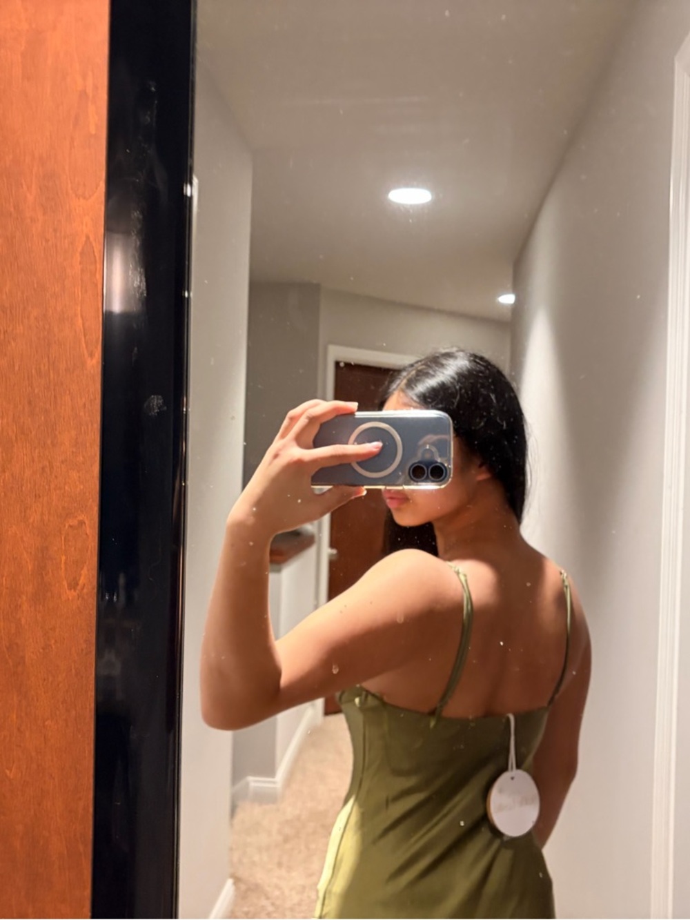 Well Versed Pleated Bust Front Split Dress | Olive - Picture 4 of 5